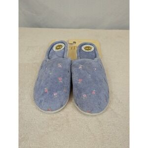 Isotoner Slippers Womens 7.5-8 Blue Floral Terry Cloth Secret Sole Slide‎ NWT